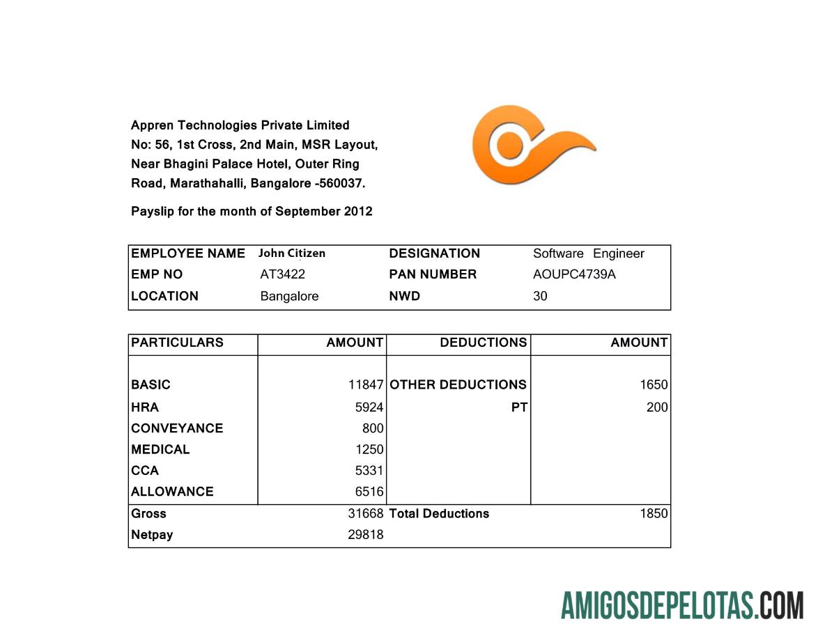 ÍNDIA APPREN Technologies Private Limited Comprovante de pagamento em formatos Word e PDF baixar para verificação